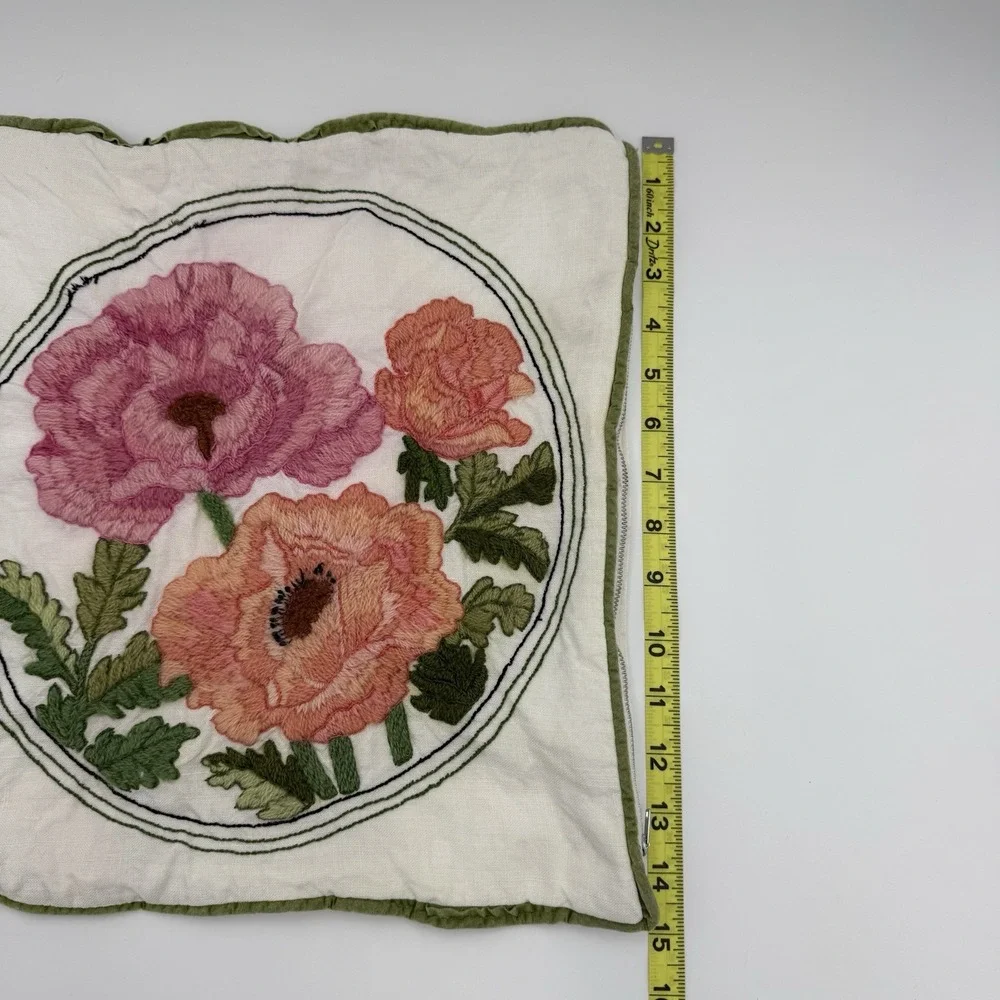 Vrg 80s Current Completed Embroidery Pillow Case Floral Poppies 16x16 Grannycore